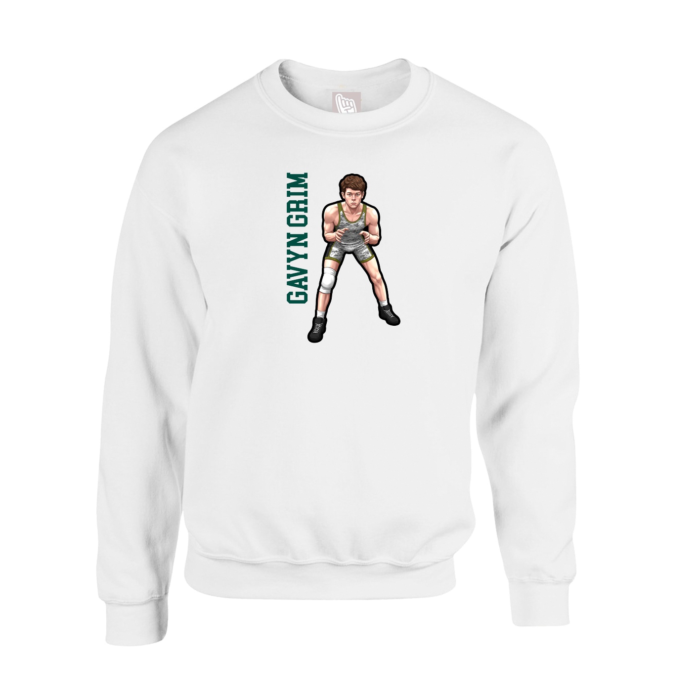 Fleece Crew — Name Vertical in White