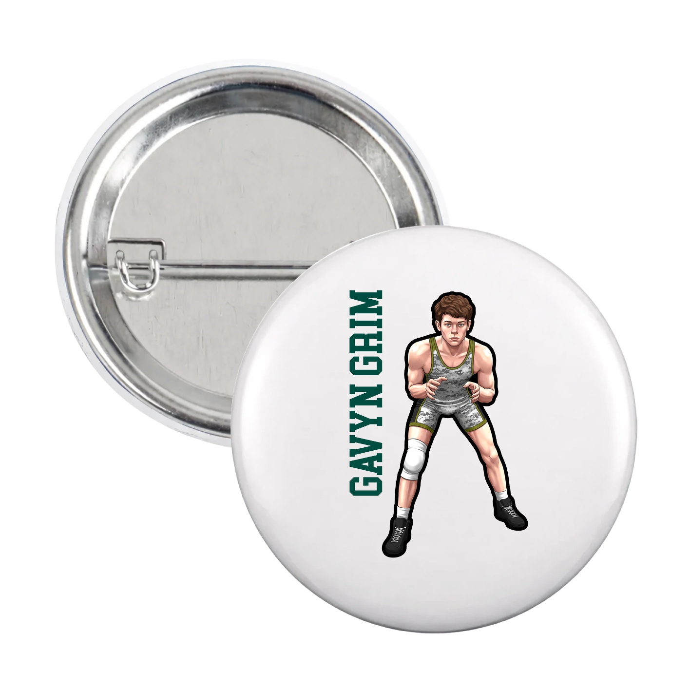 Game Day Button — Name Vertical in White