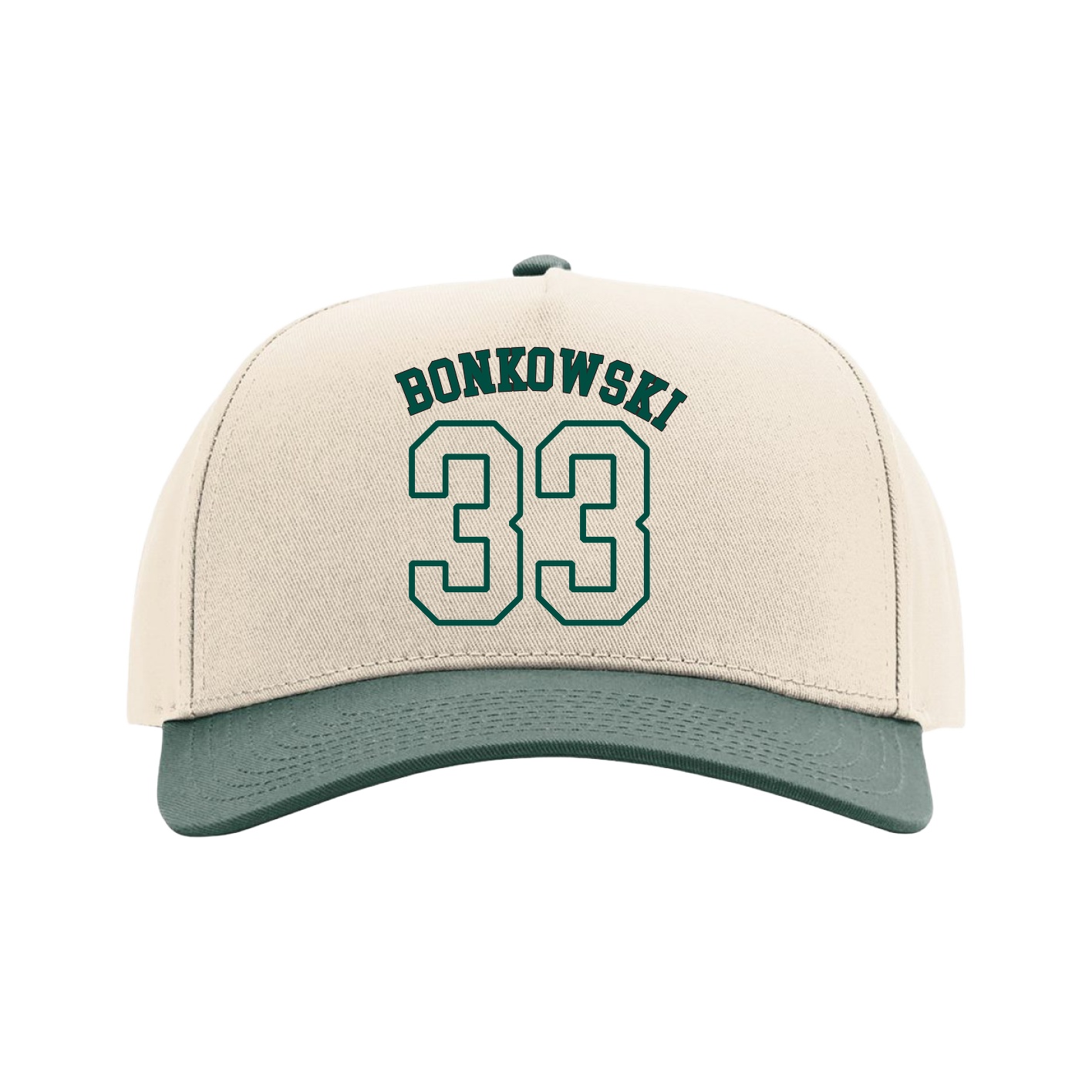 Full Fabric Five-Panel Champ Cap — Shirsey Arch in Cream/Green