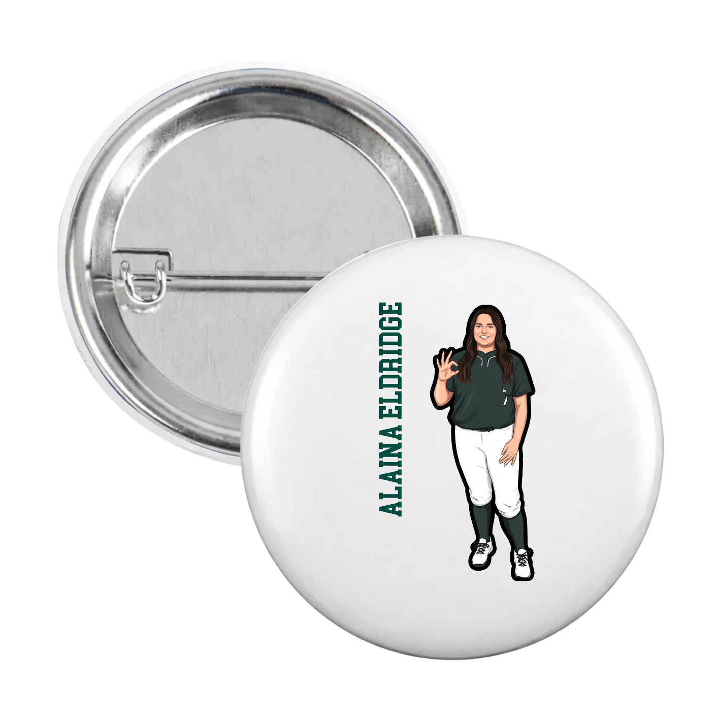 Game Day Button — Name Vertical in White
