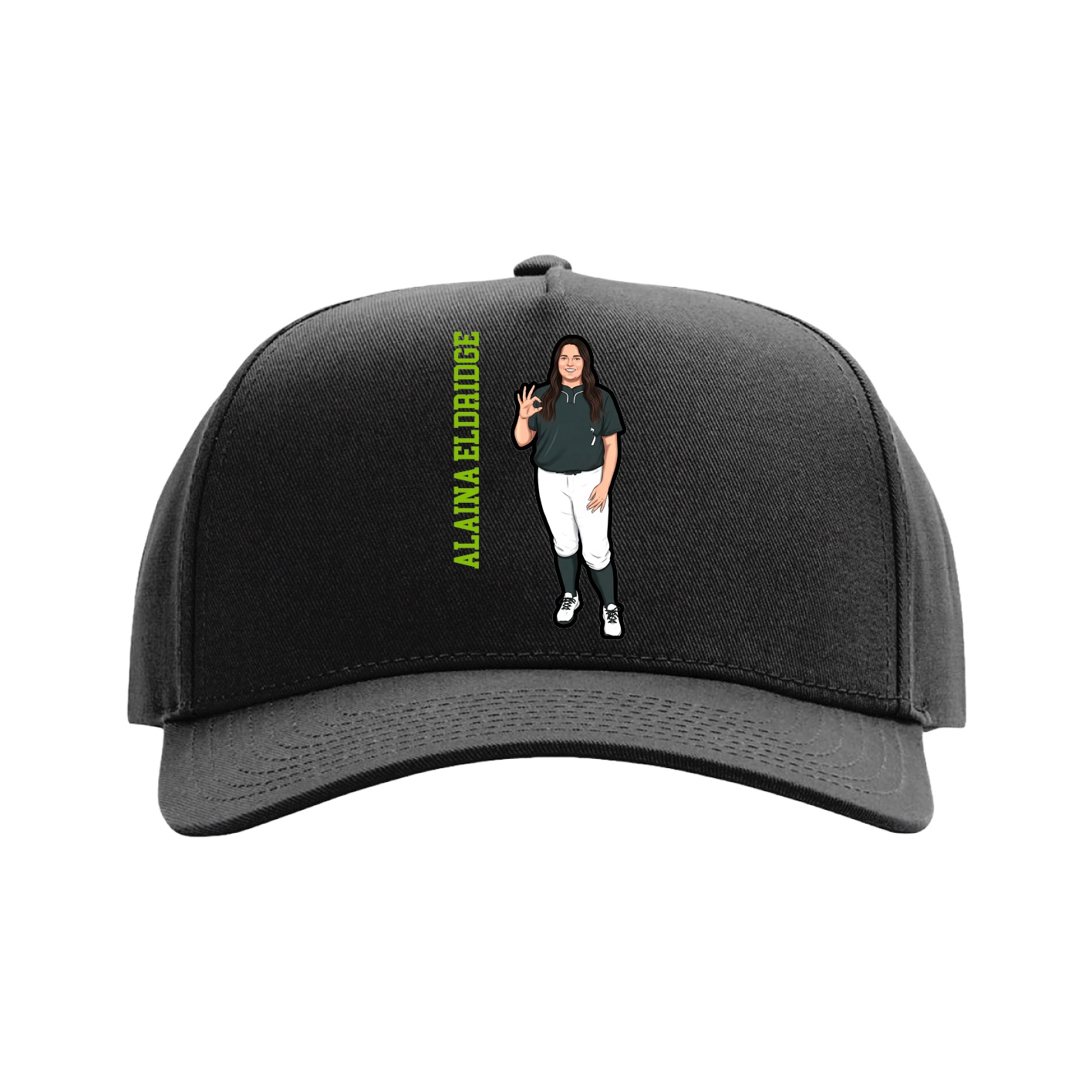 Full Fabric Five-Panel Champ Cap — Name Vertical in Black