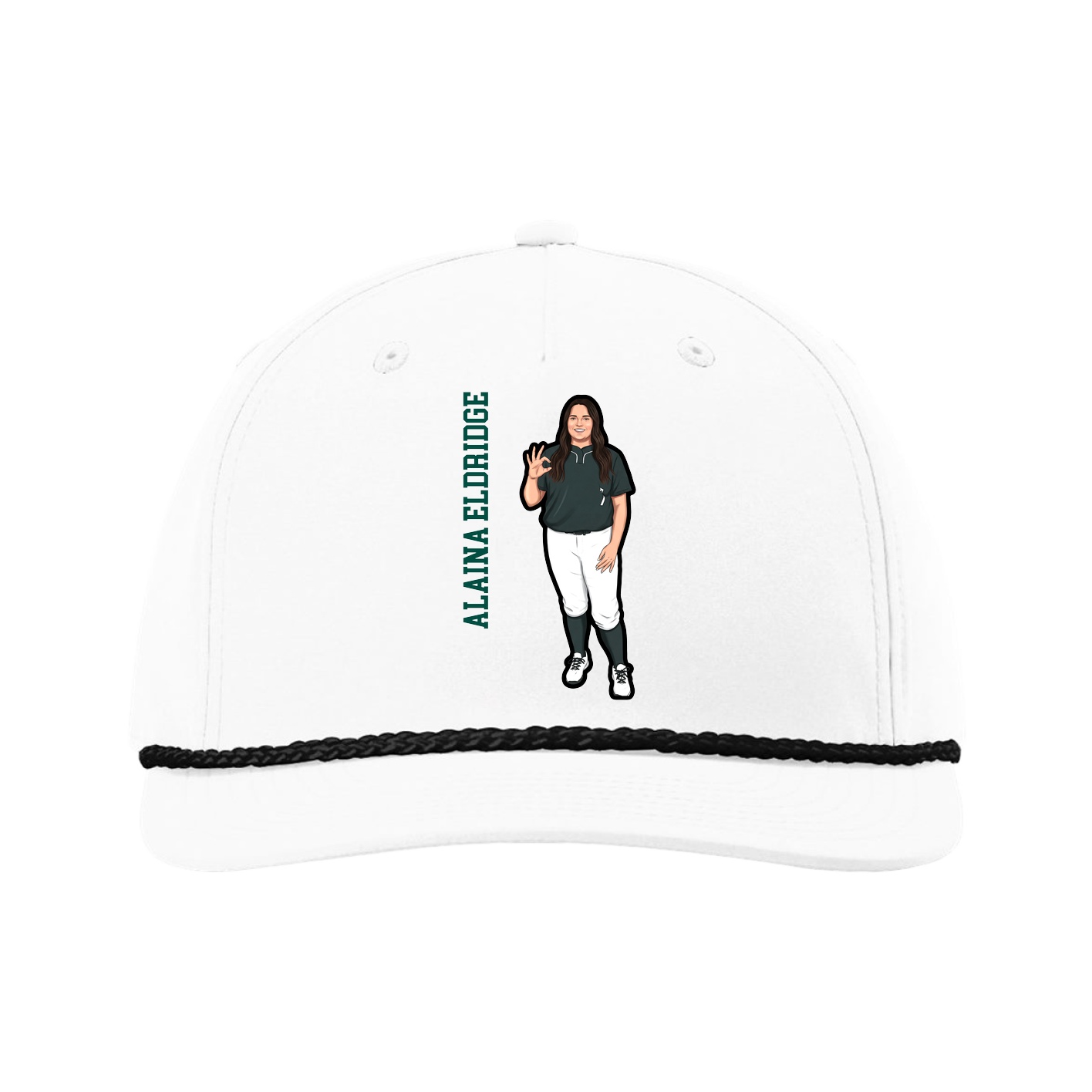 Five-Panel Classic Rope Cap — Name Vertical in White