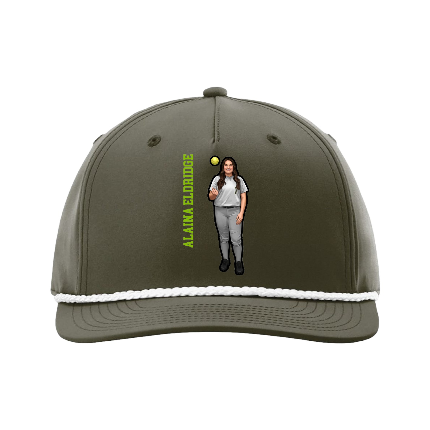 Five-Panel Classic Rope Cap — Name Vertical in Green
