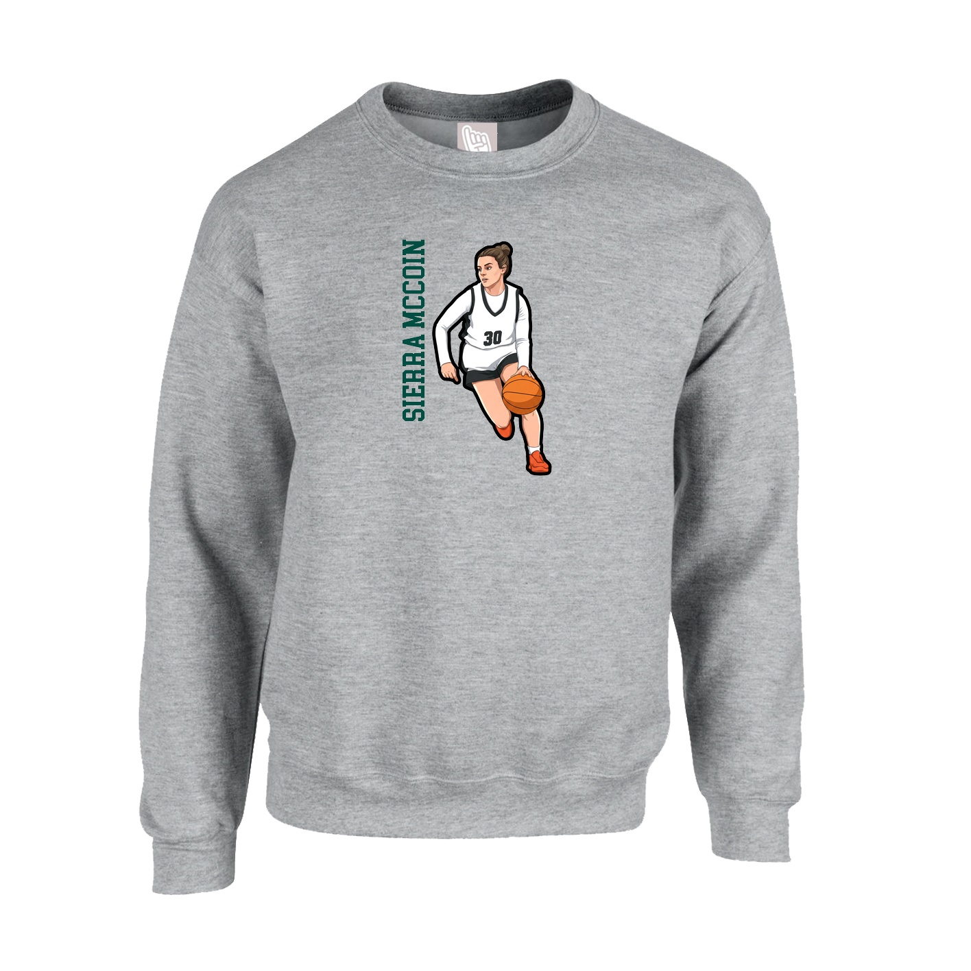 Fleece Crew — Name Vertical in Grey