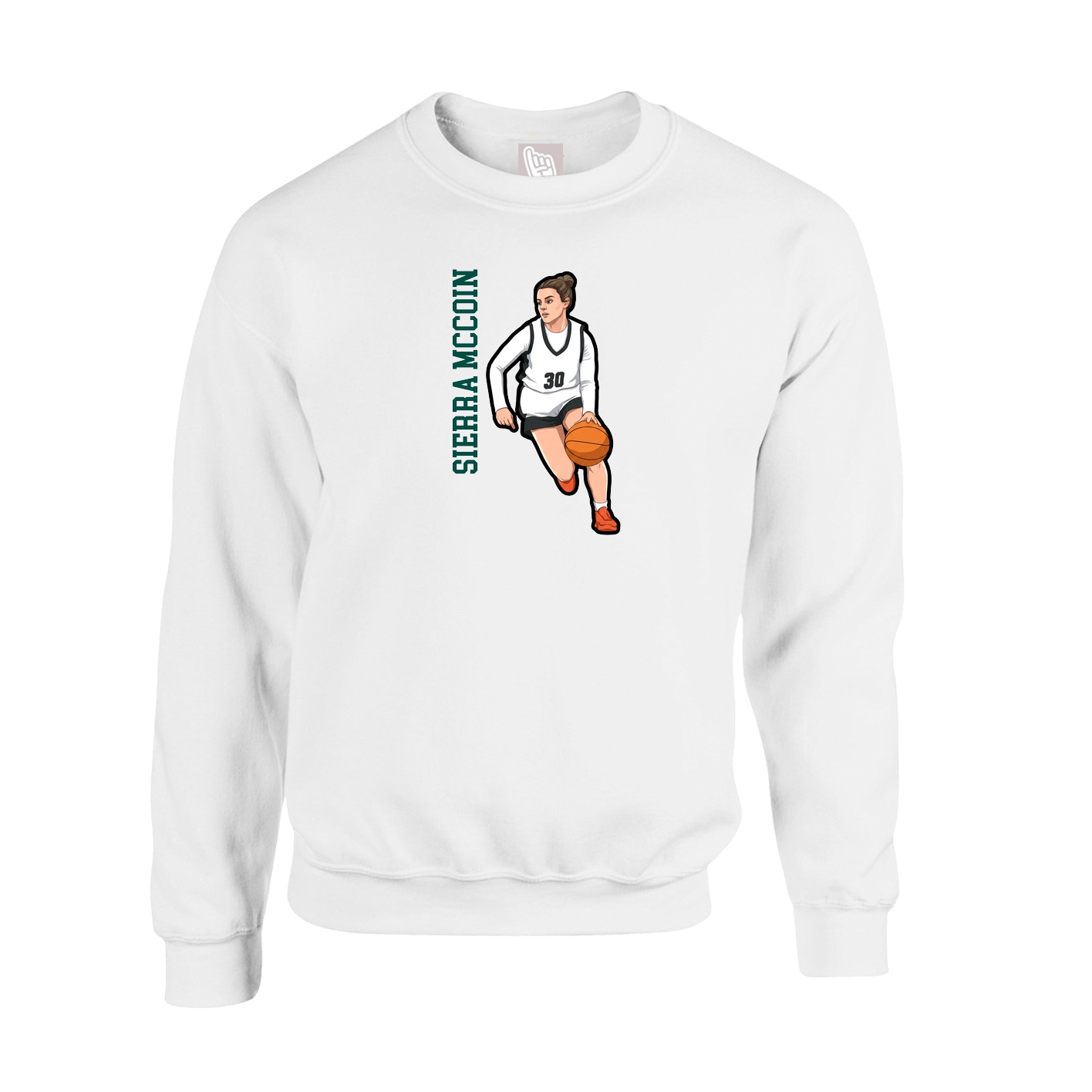 Fleece Crew — Name Vertical in White