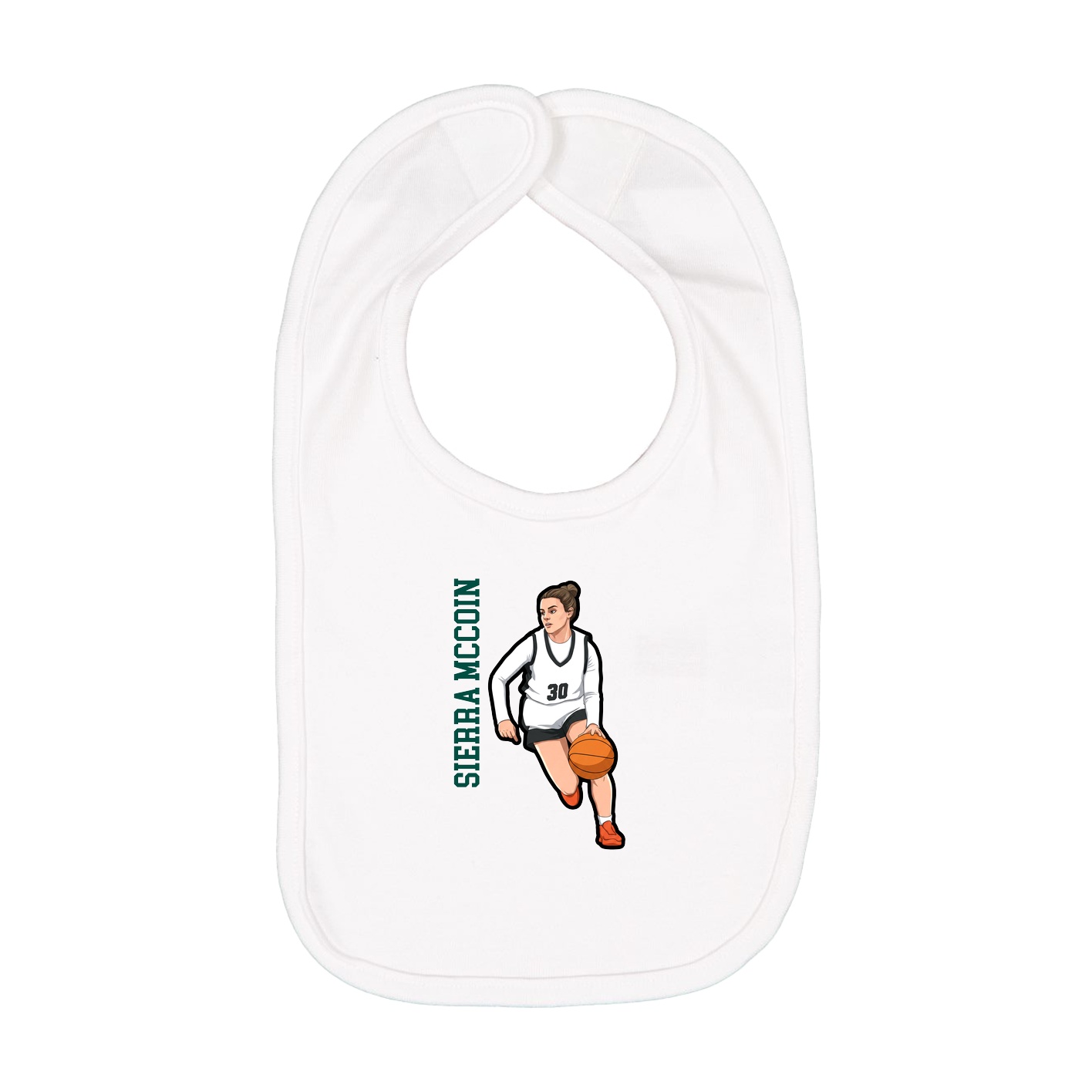 Infant Bib — Name Vertical in White