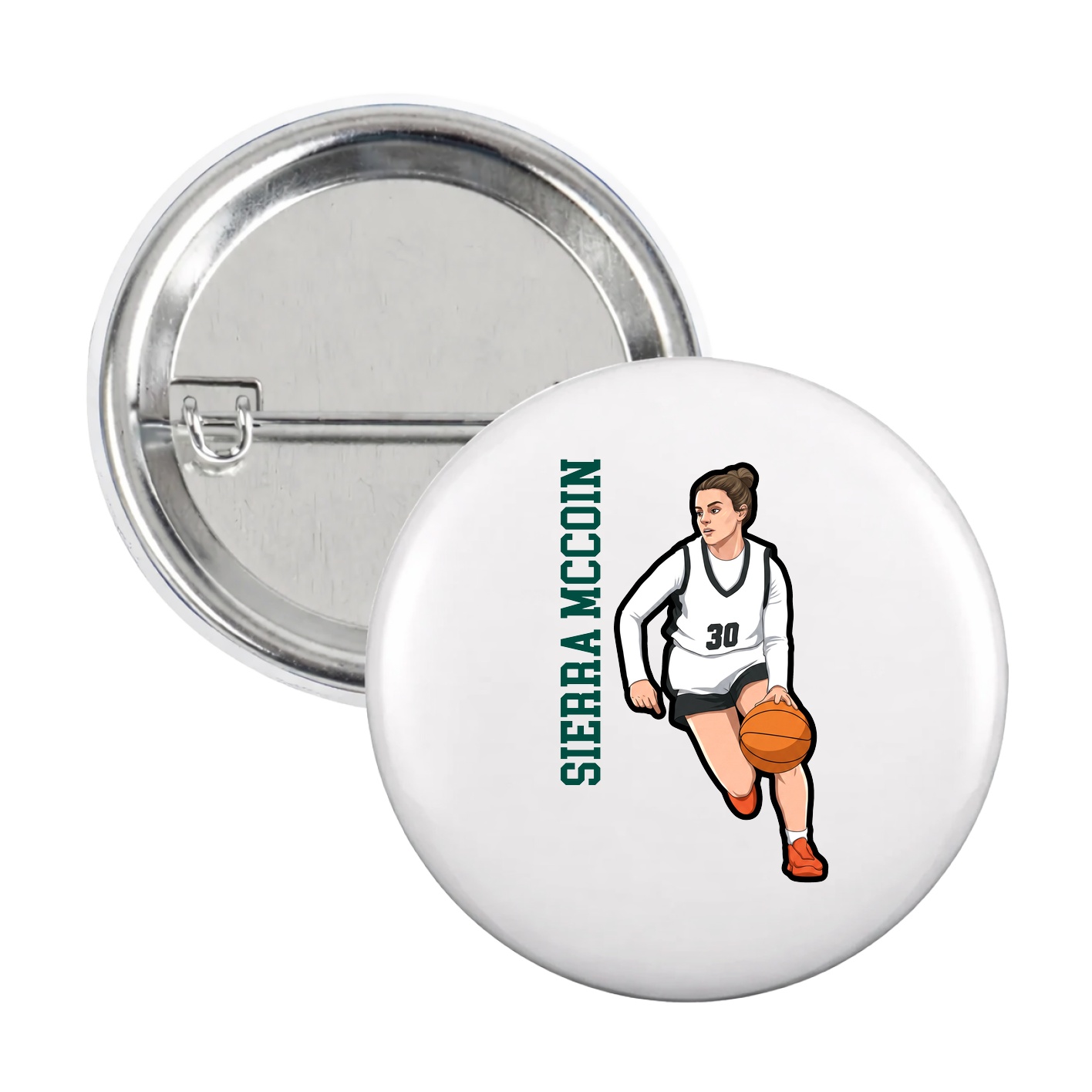 Game Day Button — Name Vertical in White
