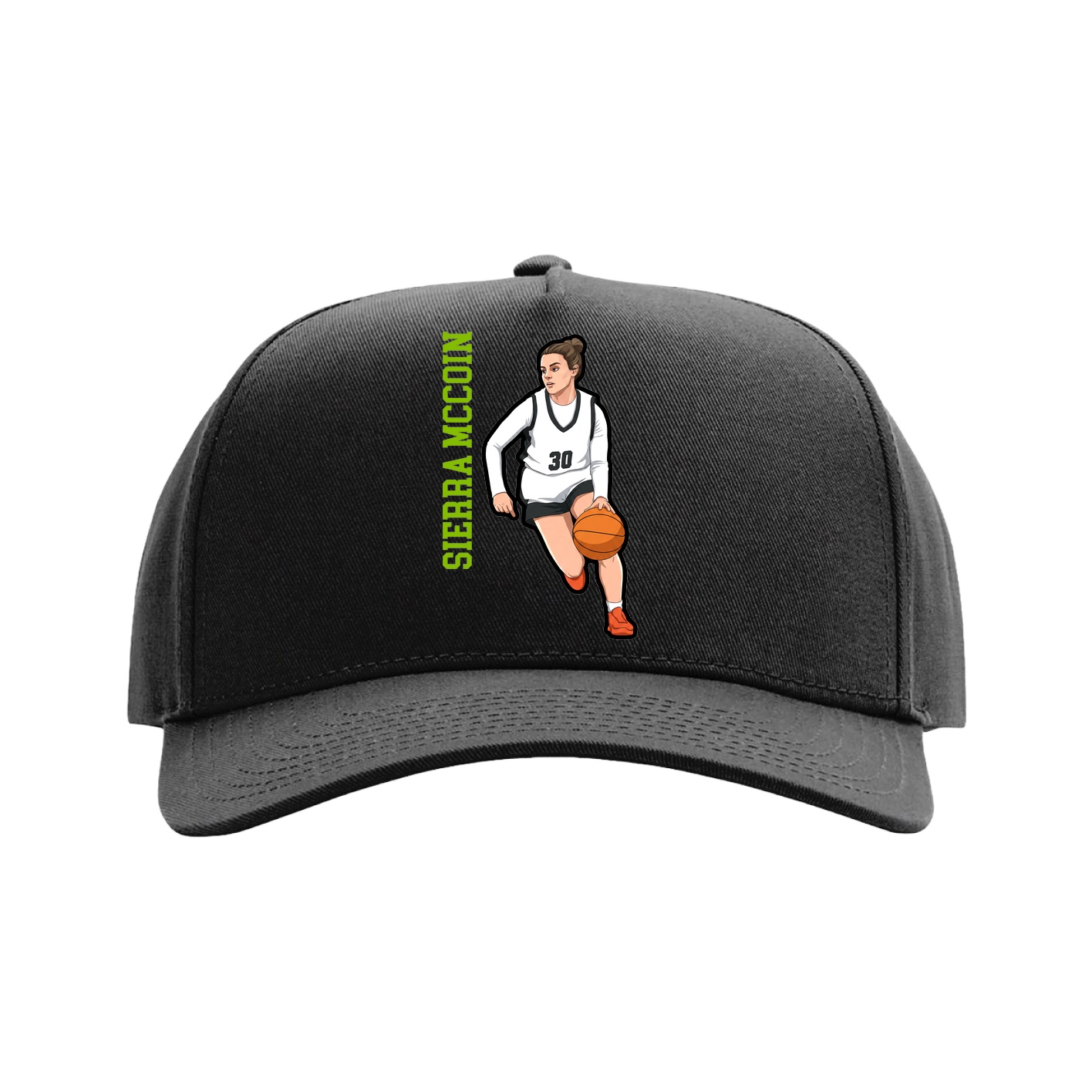 Full Fabric Five-Panel Champ Cap — Name Vertical in Black