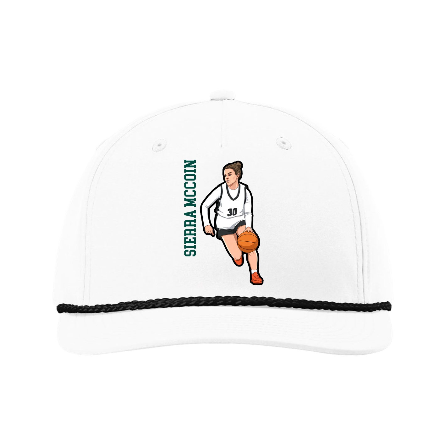 Five-Panel Classic Rope Cap — Name Vertical in White