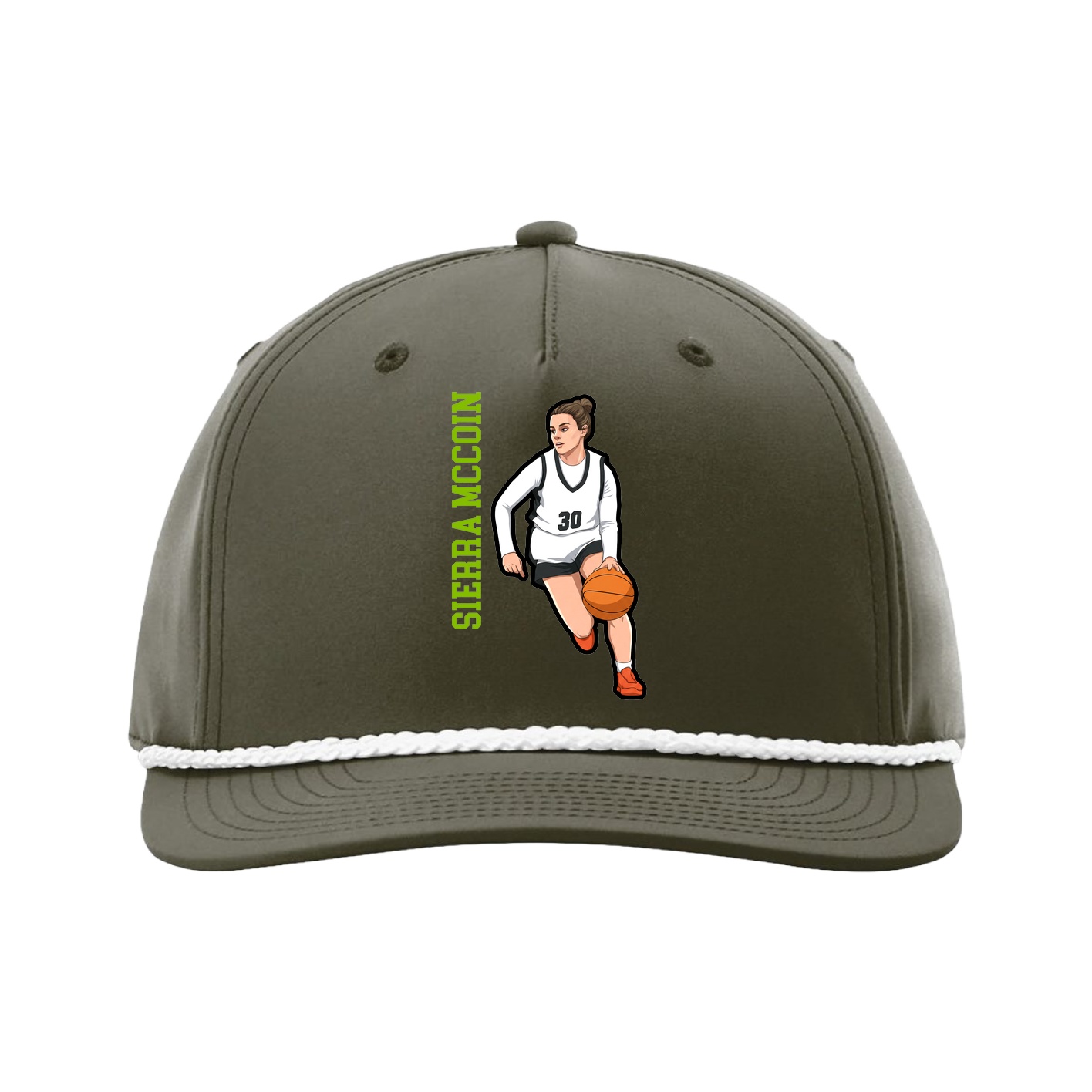 Five-Panel Classic Rope Cap — Name Vertical in Green