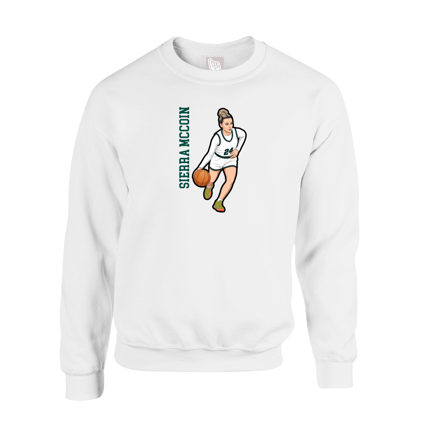 Fleece Crew — Name Vertical in White