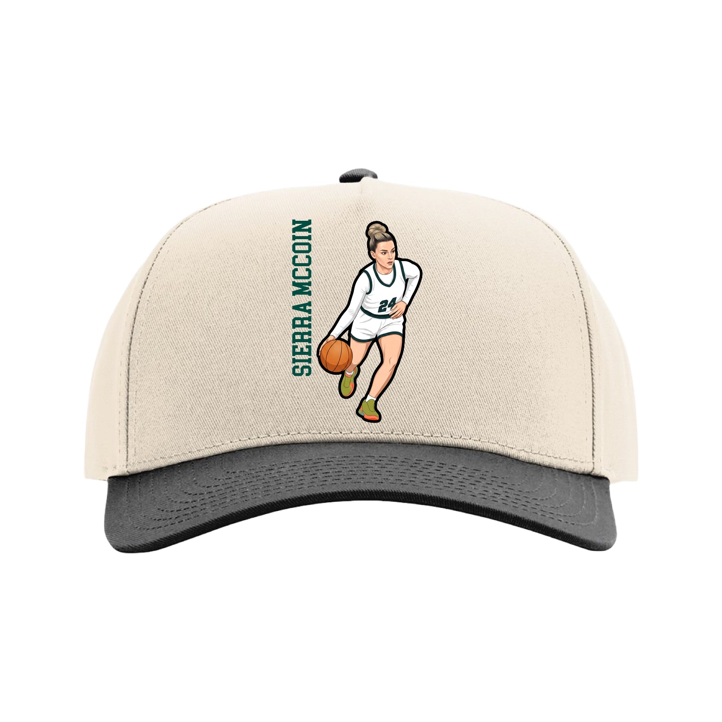Full Fabric Five-Panel Champ Cap — Name Vertical in Cream/Black