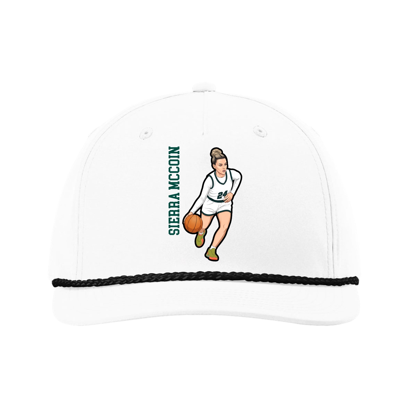 Five-Panel Classic Rope Cap — Name Vertical in White