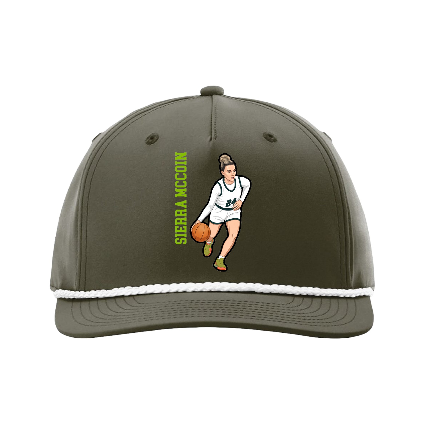 Five-Panel Classic Rope Cap — Name Vertical in Green