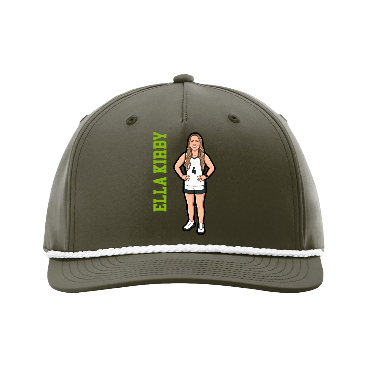 Five-Panel Classic Rope Cap — Name Vertical in Green