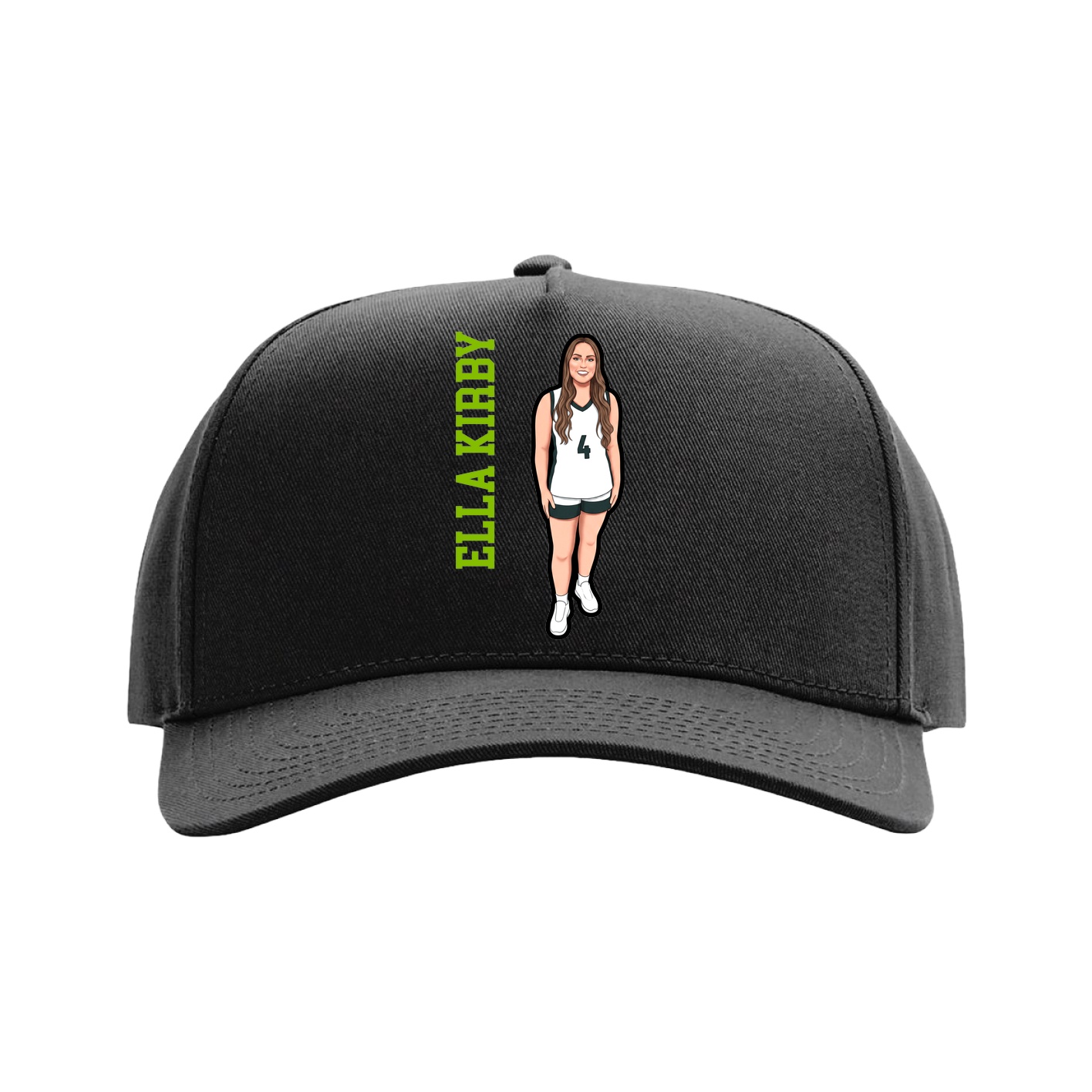 Full Fabric Five-Panel Champ Cap — Name Vertical in Black