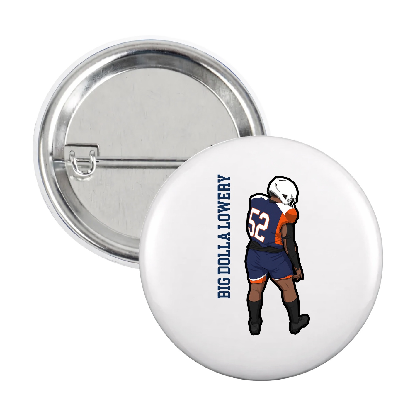 Game Day Button — Name Vertical in White