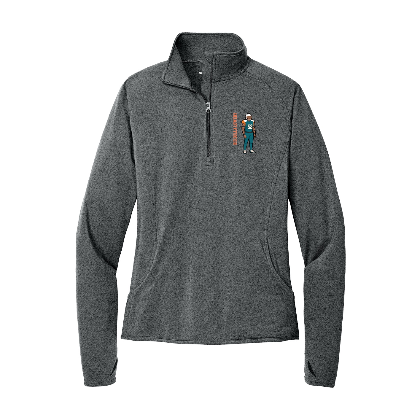 Women's Q-Zip Pullover — Name Vertical in Grey