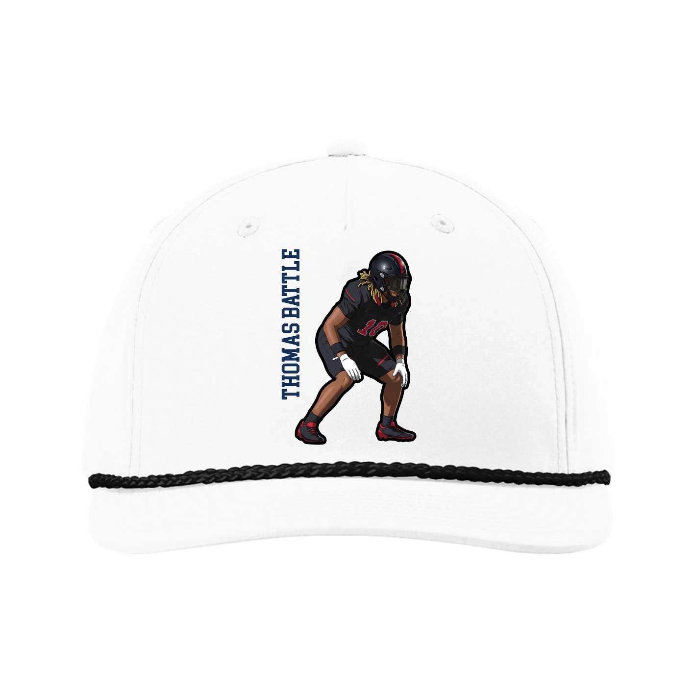 Five-Panel Classic Rope Cap — Name Vertical in White