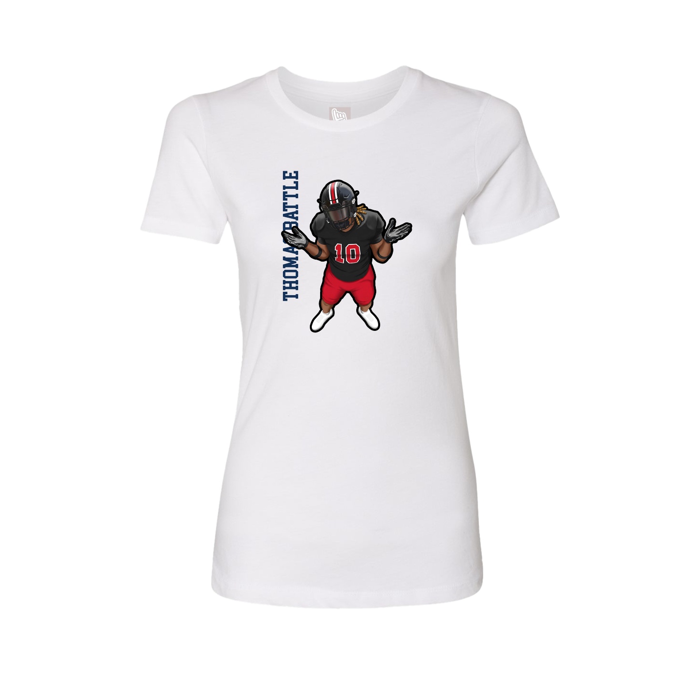 Womens Tee — Name Vertical in White