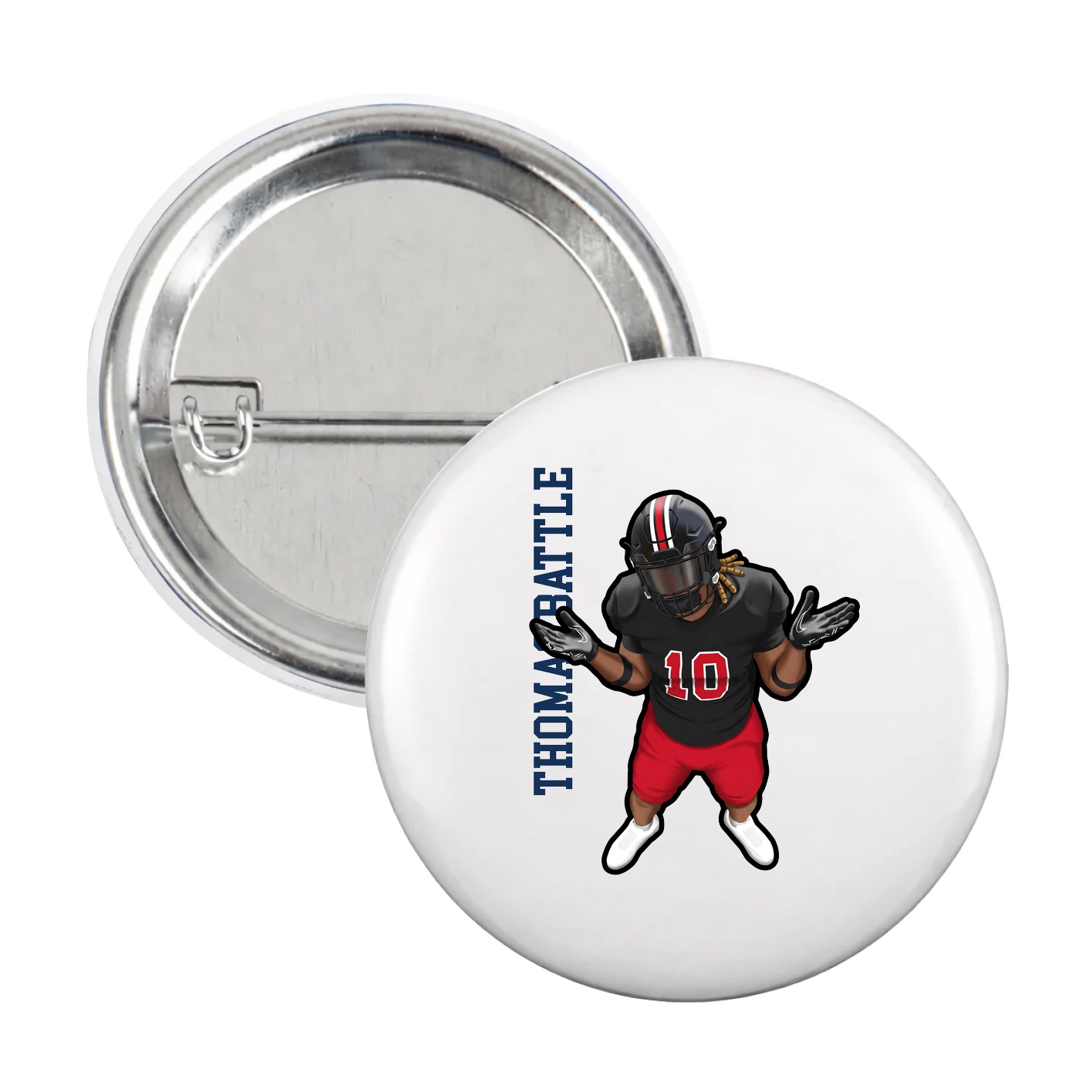 Game Day Button — Name Vertical in White