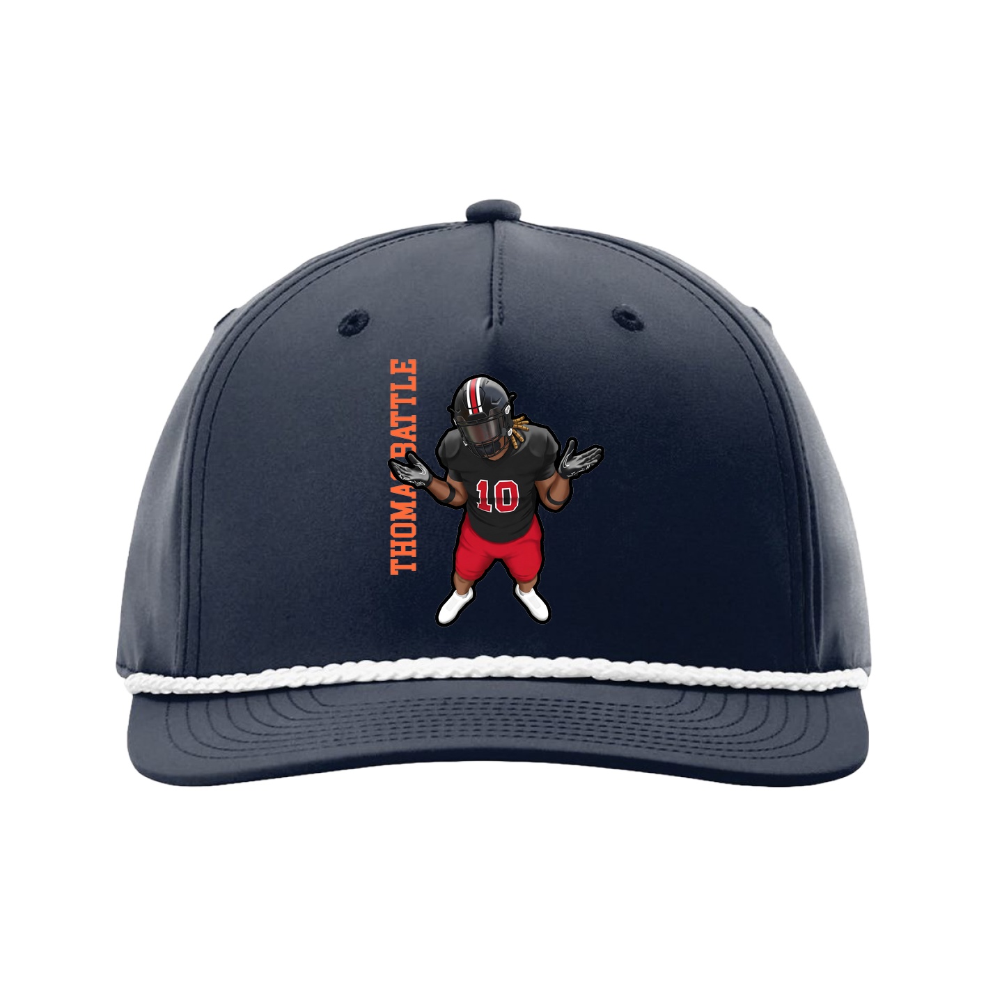 Five-Panel Classic Rope Cap — Name Vertical in Navy