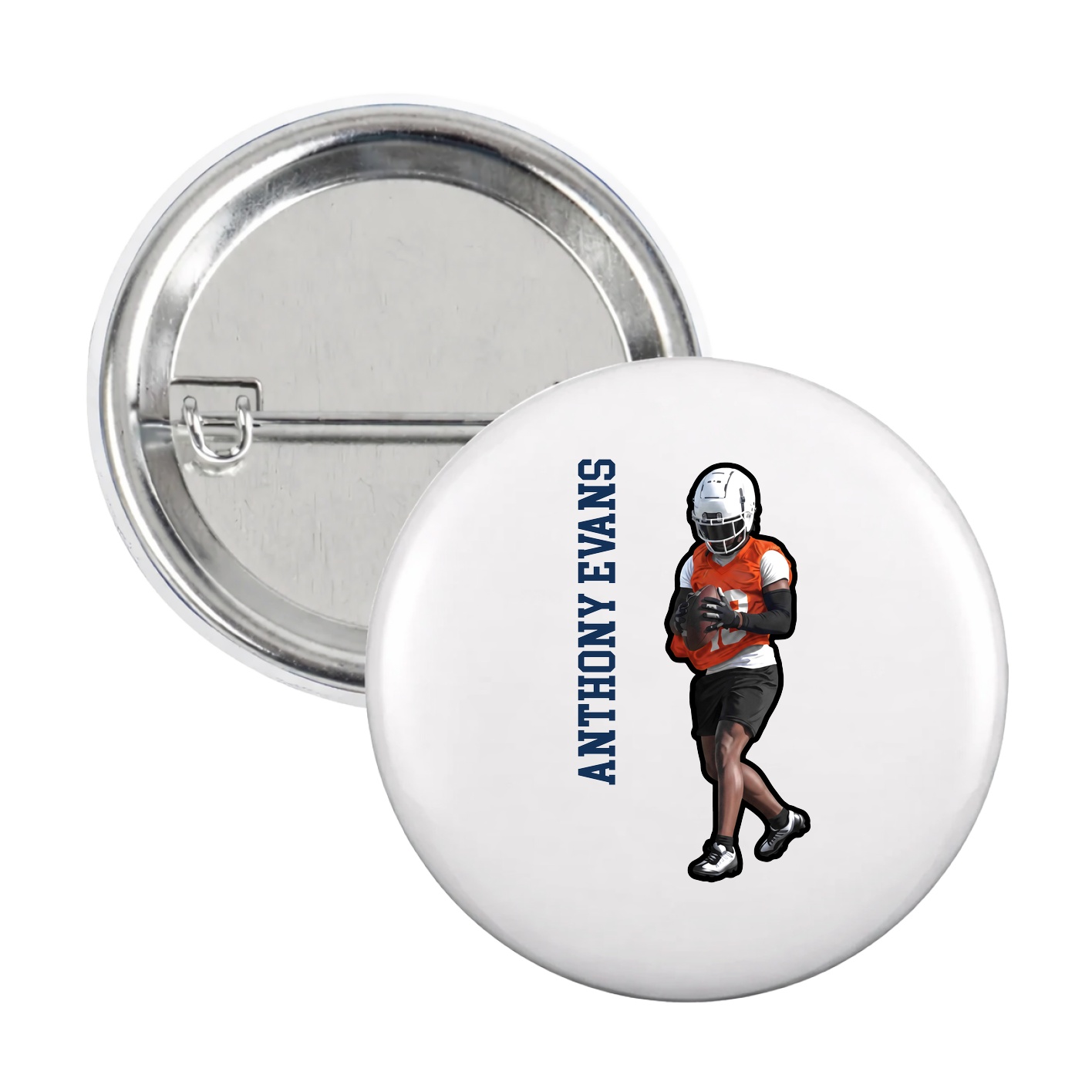 Game Day Button — Name Vertical in White