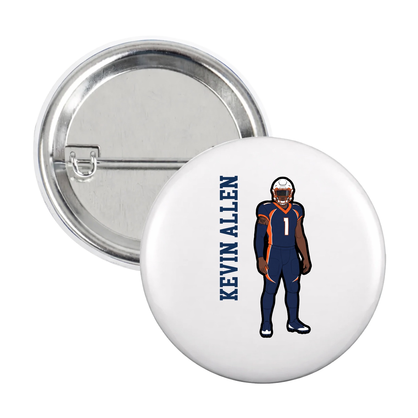 Game Day Button — Name Vertical in White