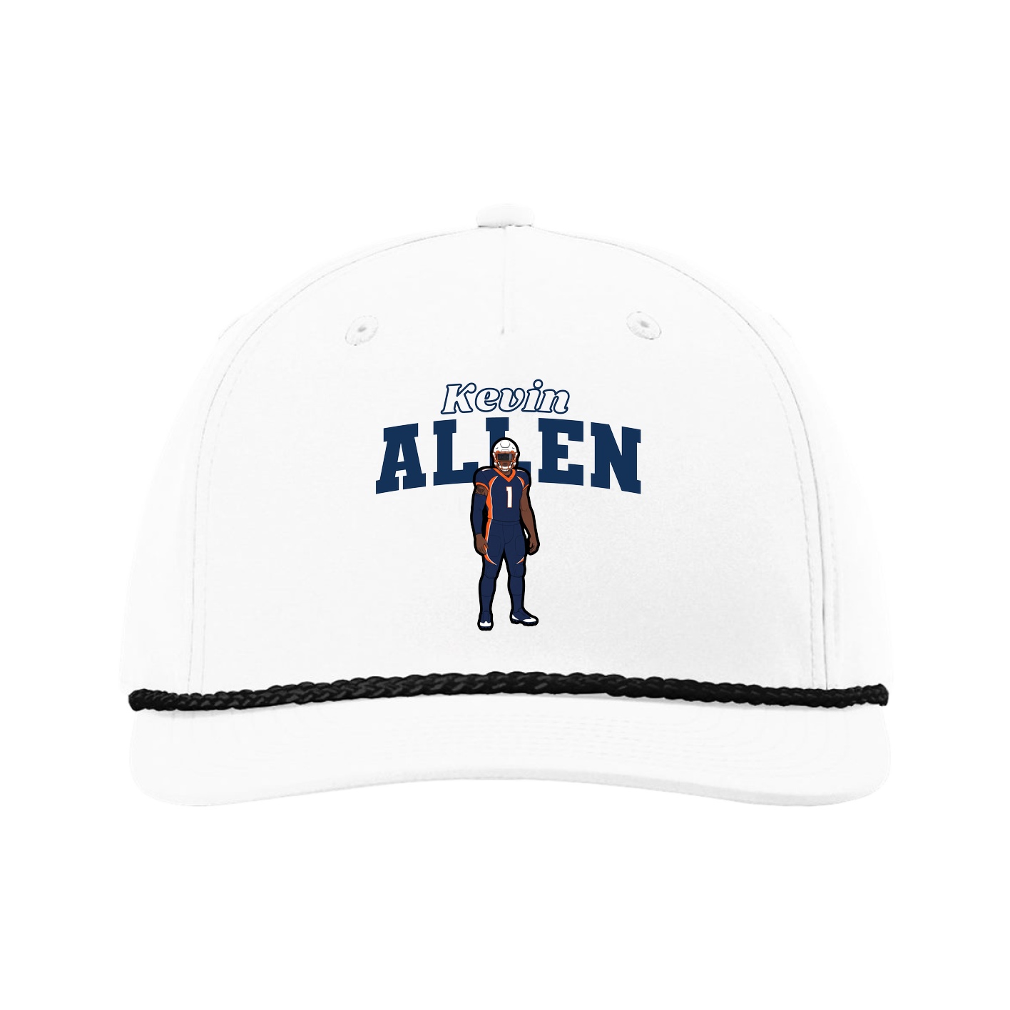 Five-Panel Classic Rope Cap — Name Arch in White