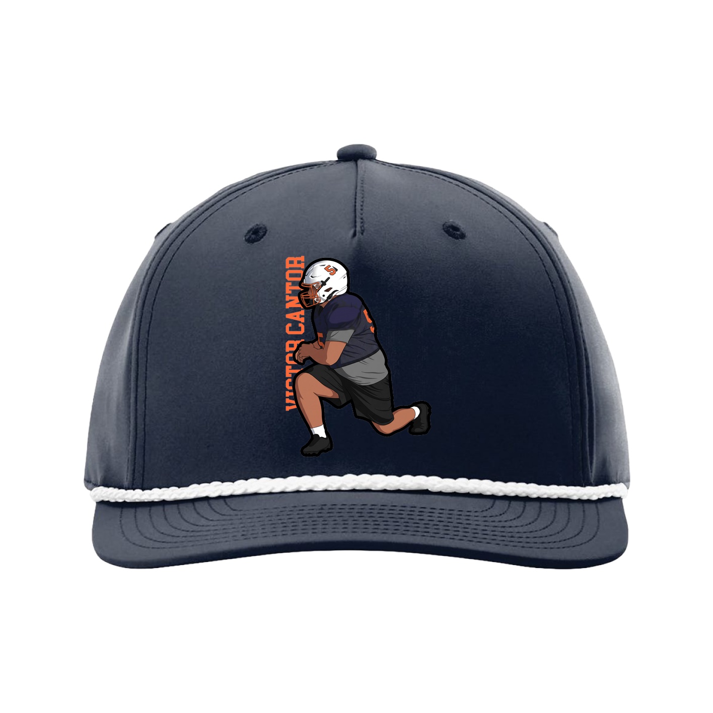 Five-Panel Classic Rope Cap — Name Vertical in Navy