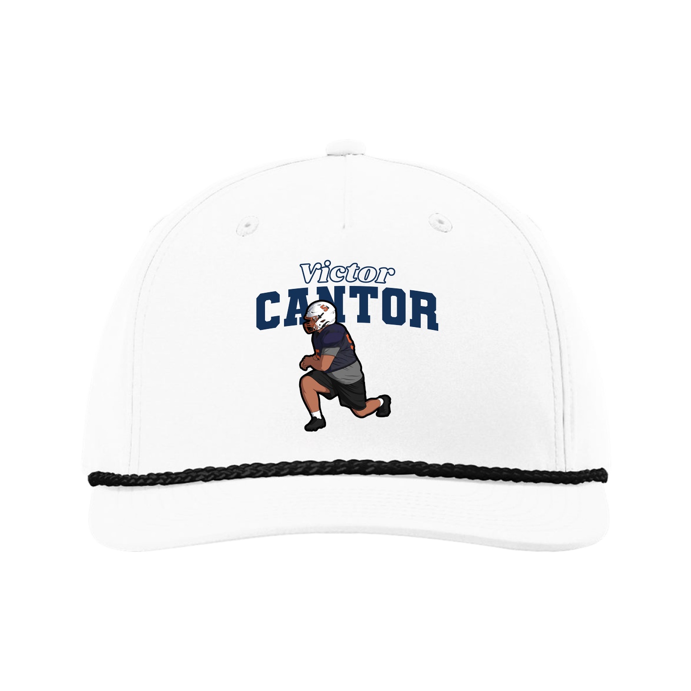 Five-Panel Classic Rope Cap — Name Arch in White