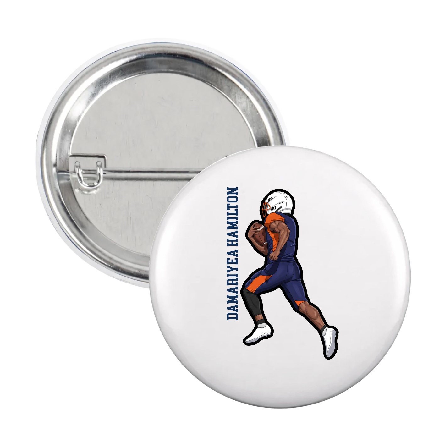Game Day Button — Name Vertical in White
