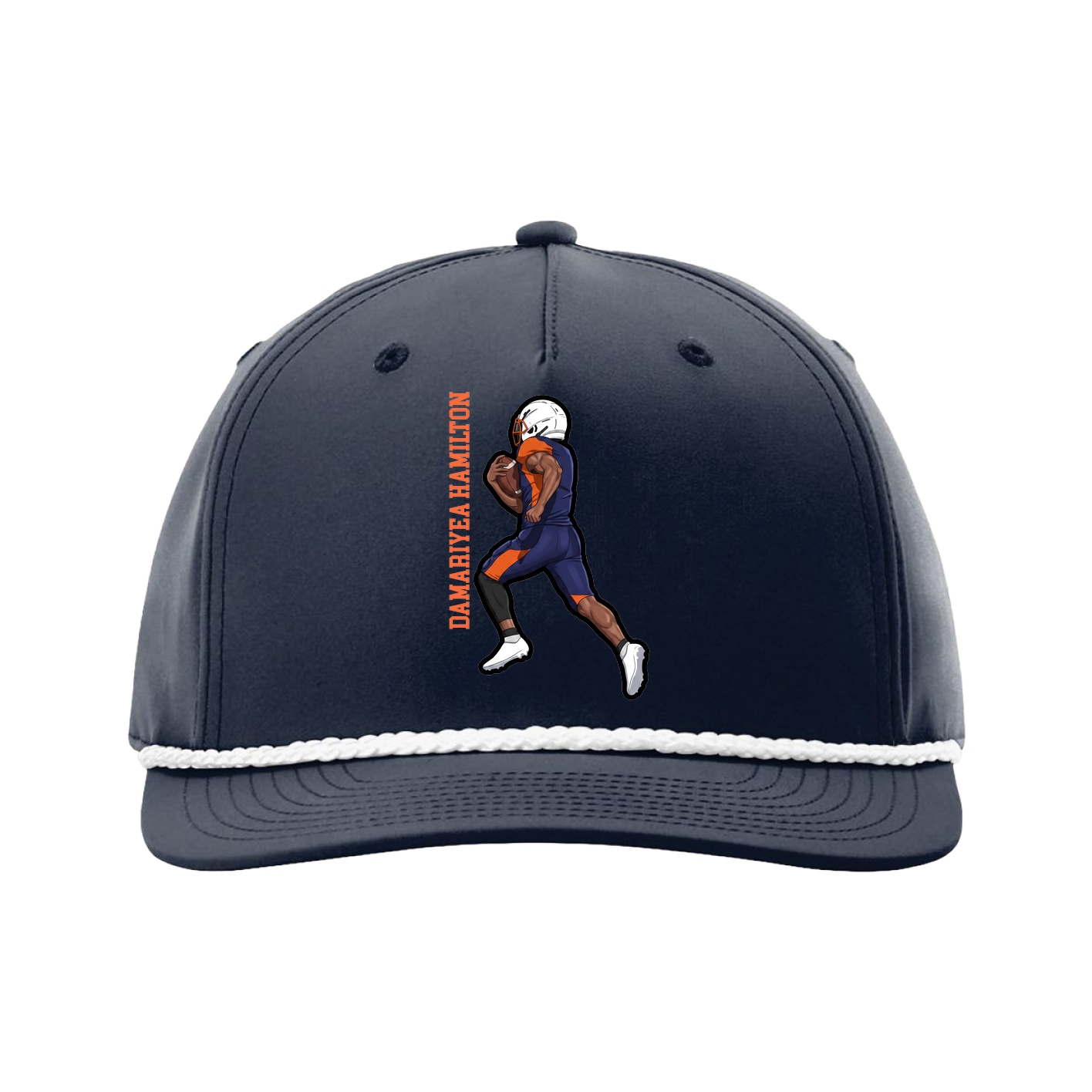 Five-Panel Classic Rope Cap — Name Vertical in Navy