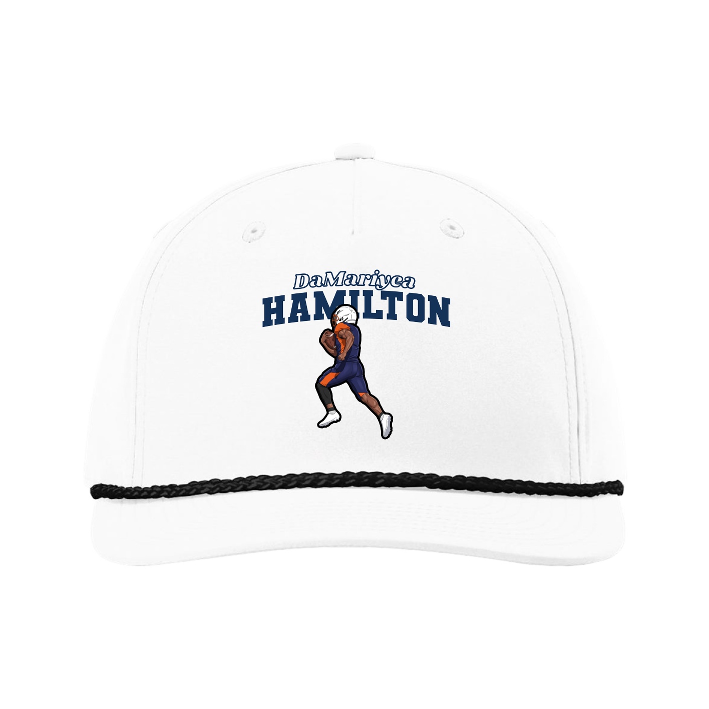 Five-Panel Classic Rope Cap — Name Arch in White