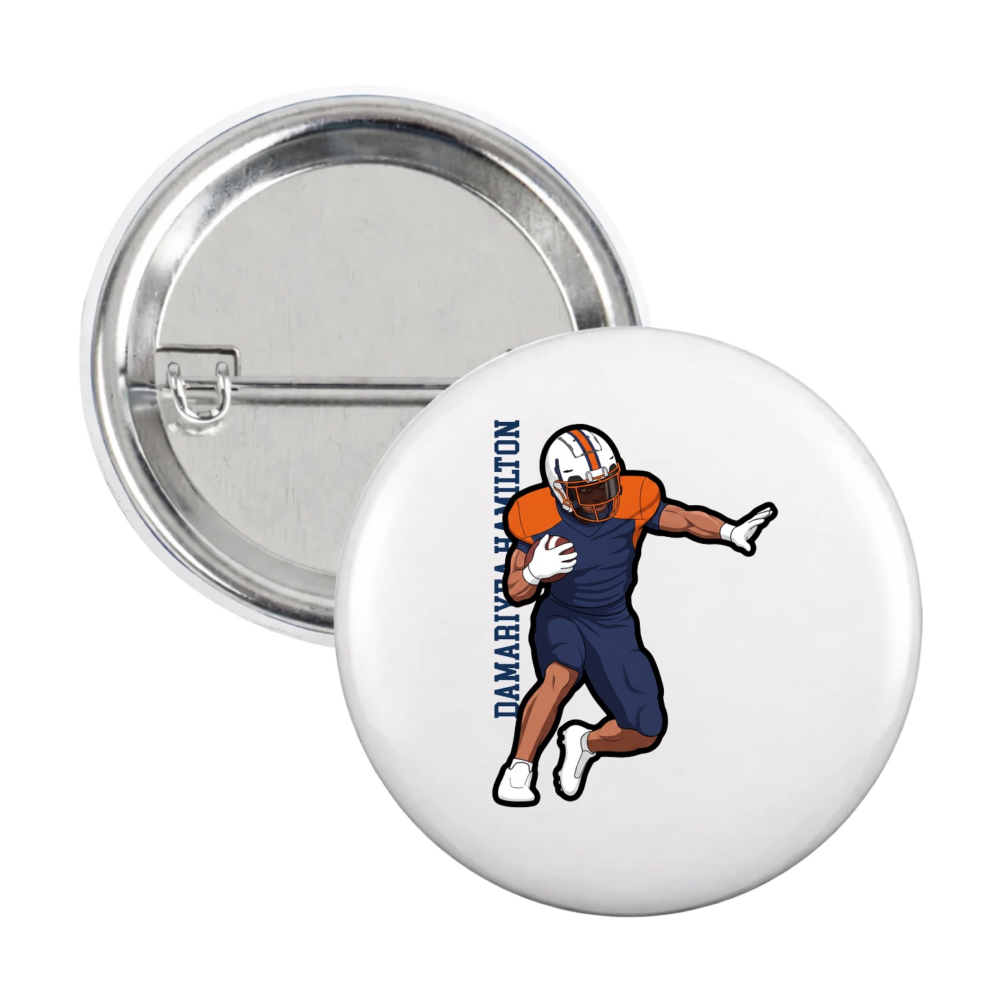 Game Day Button — Name Vertical in White