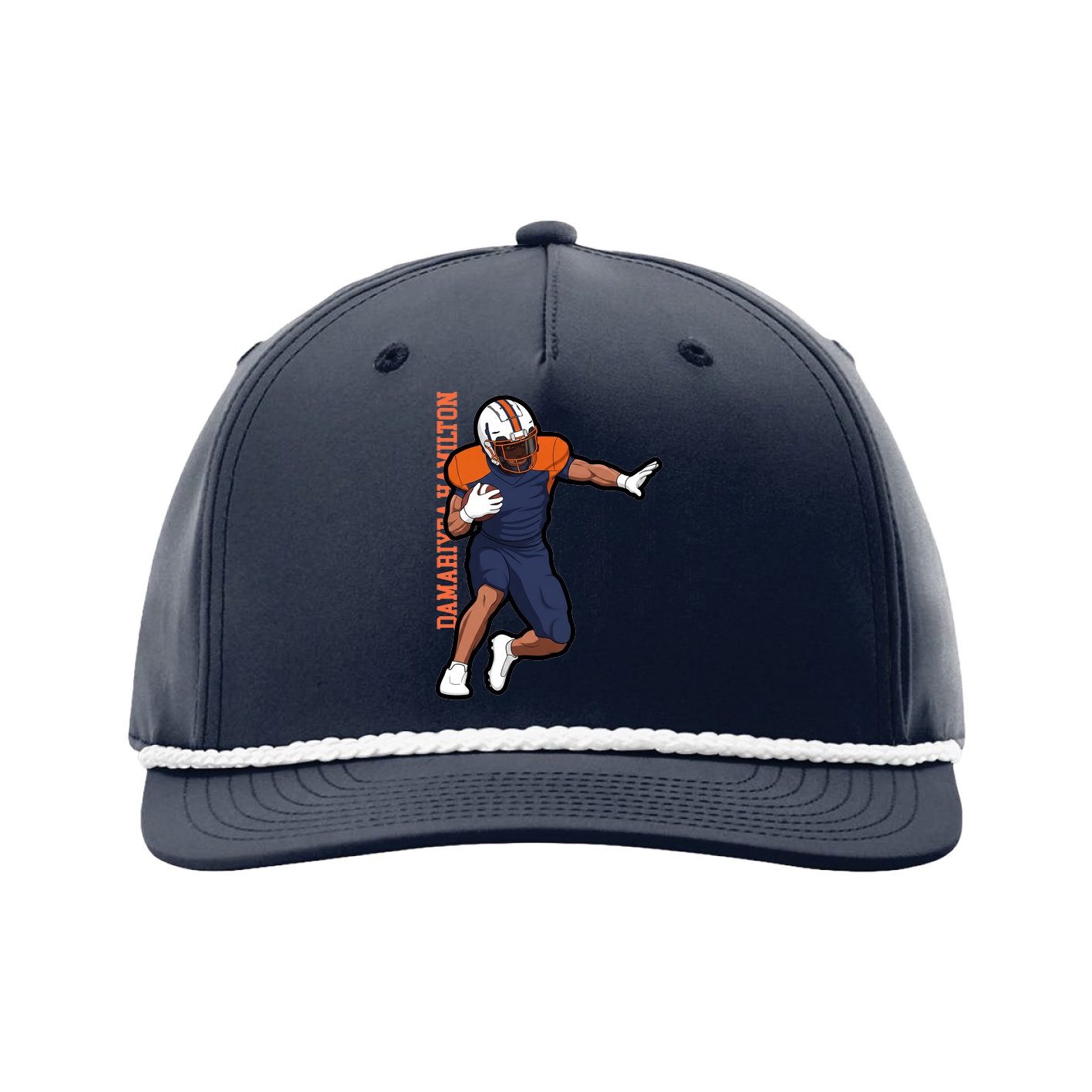 Five-Panel Classic Rope Cap — Name Vertical in Navy