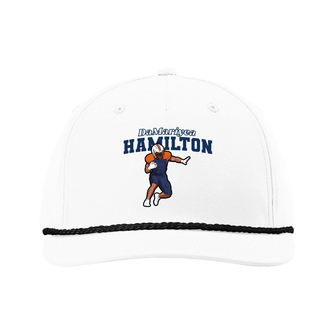 Five-Panel Classic Rope Cap — Name Arch in White