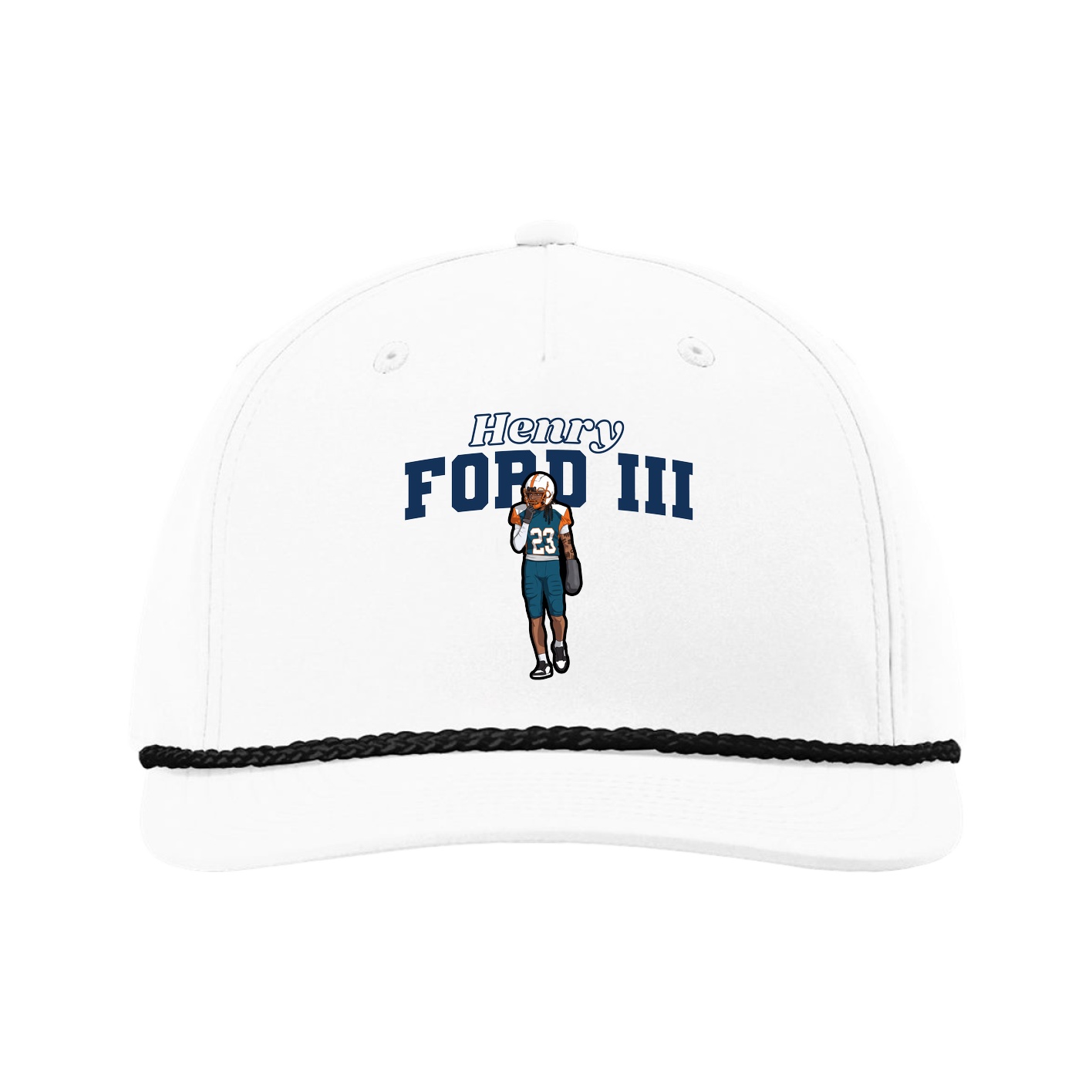 Five-Panel Classic Rope Cap — Name Arch in White