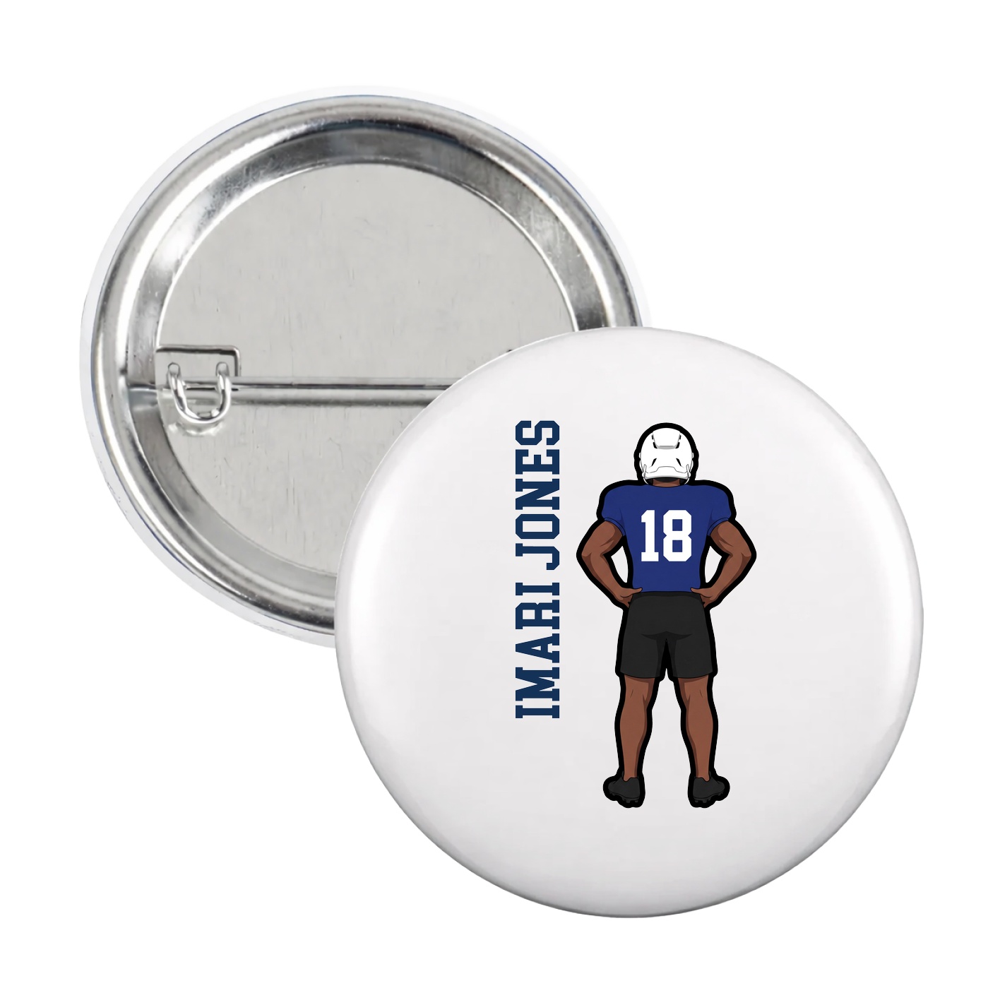 Game Day Button — Name Vertical in White