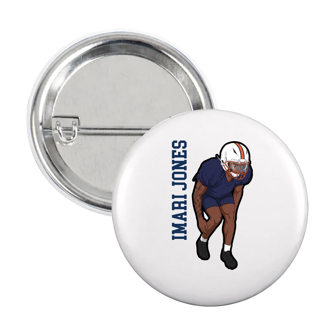 Game Day Button — Name Vertical in White