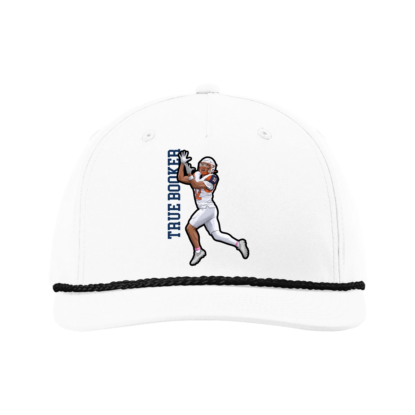 Five-Panel Classic Rope Cap — Name Vertical in White