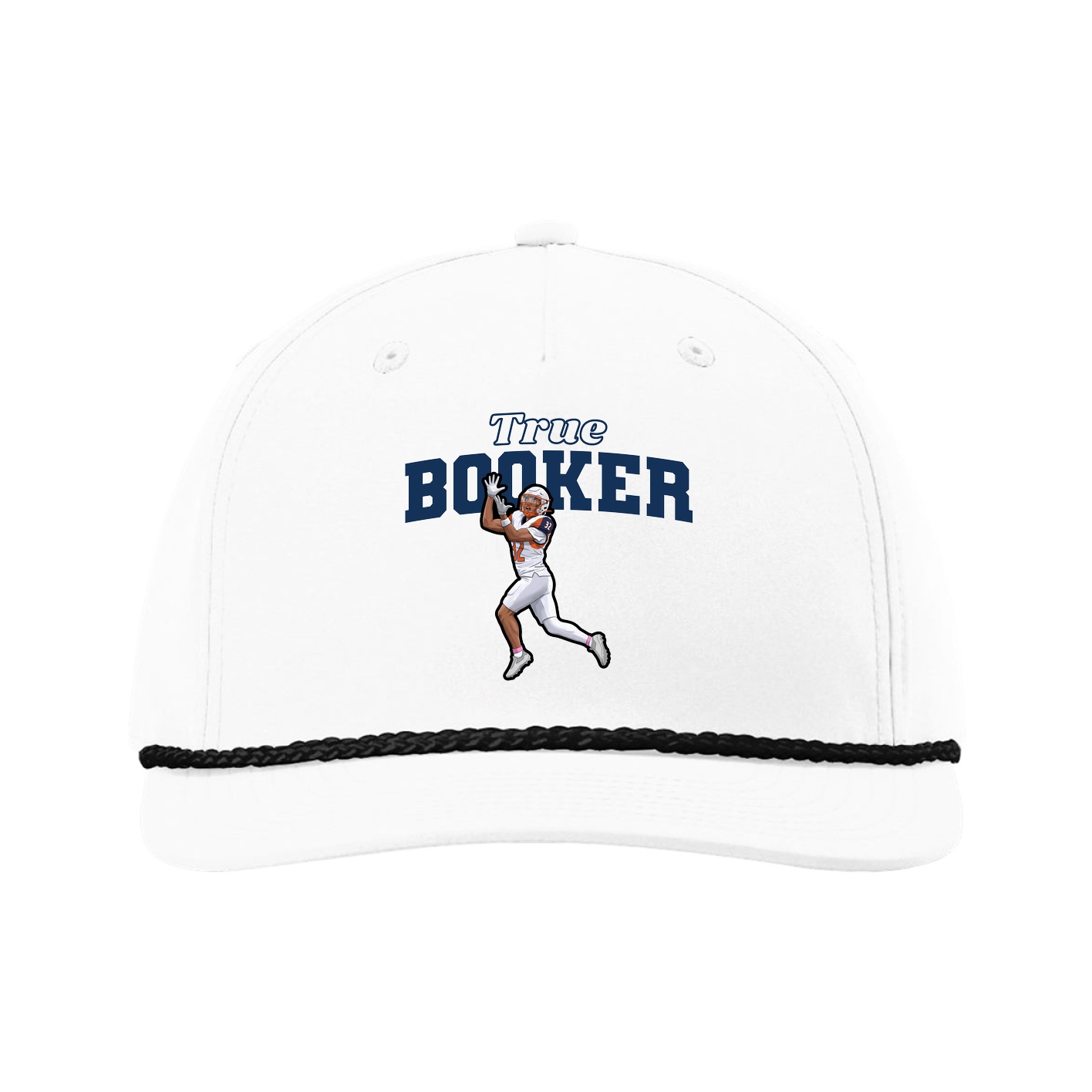 Five-Panel Classic Rope Cap — Name Arch in White