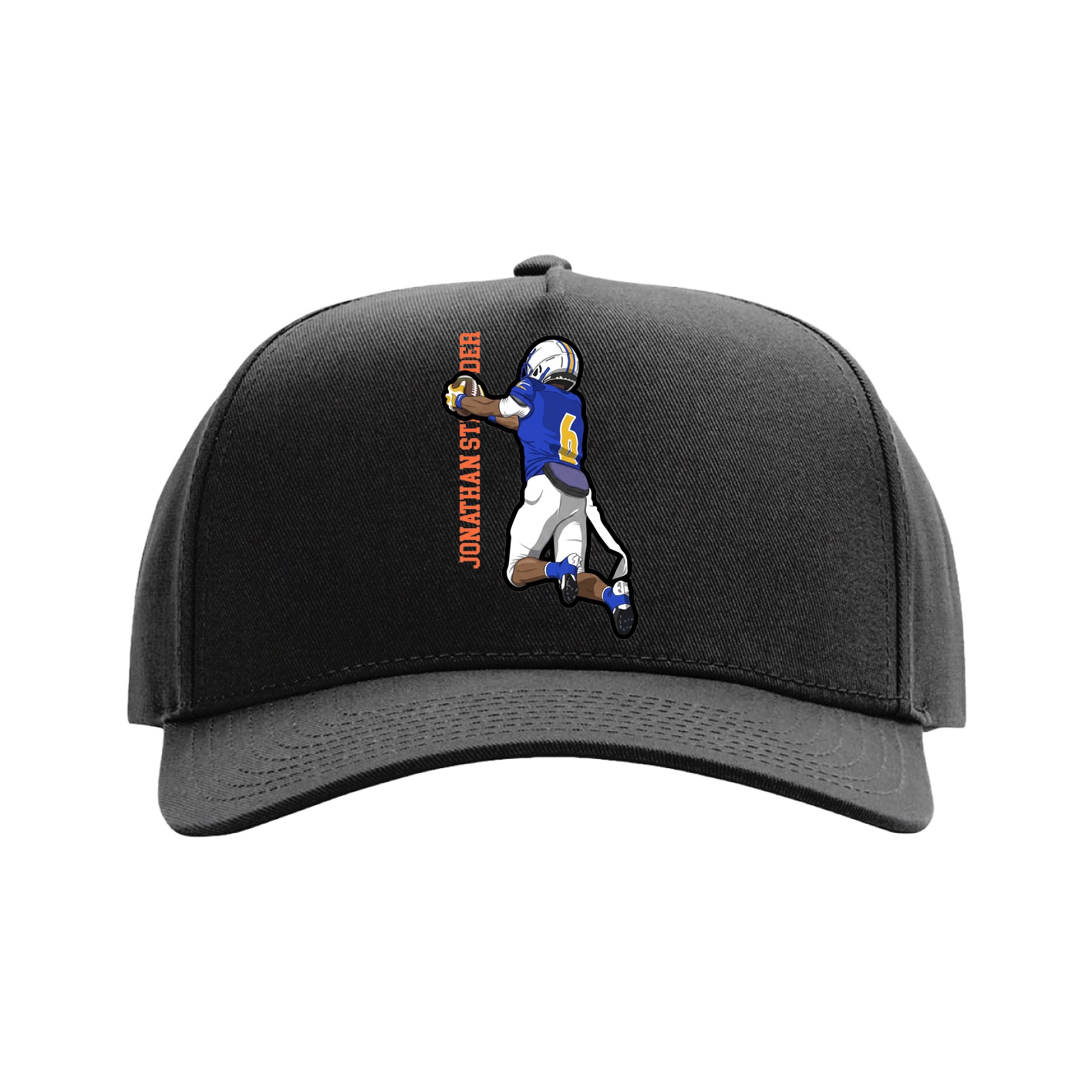 Full Fabric Five-Panel Champ Cap — Name Vertical in Black