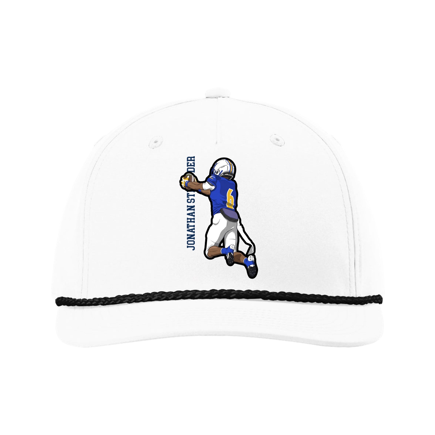 Five-Panel Classic Rope Cap — Name Vertical in White