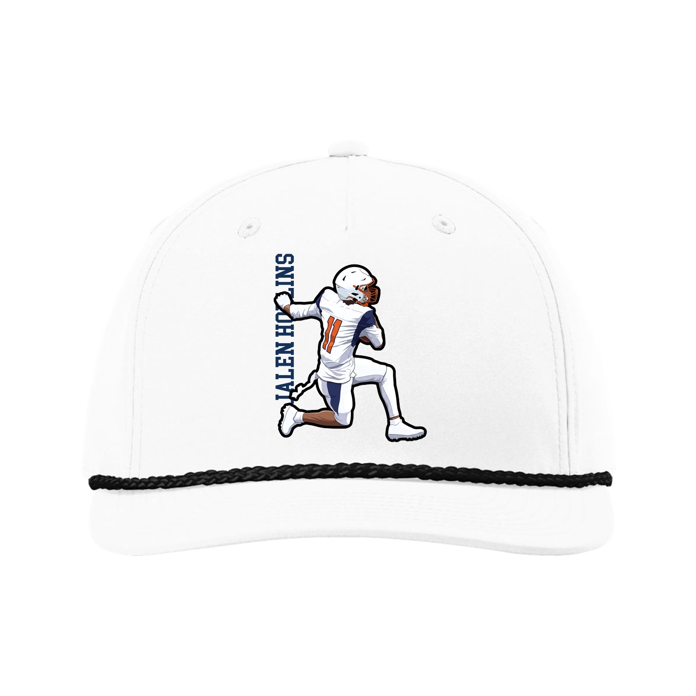 Five-Panel Classic Rope Cap — Name Vertical in White