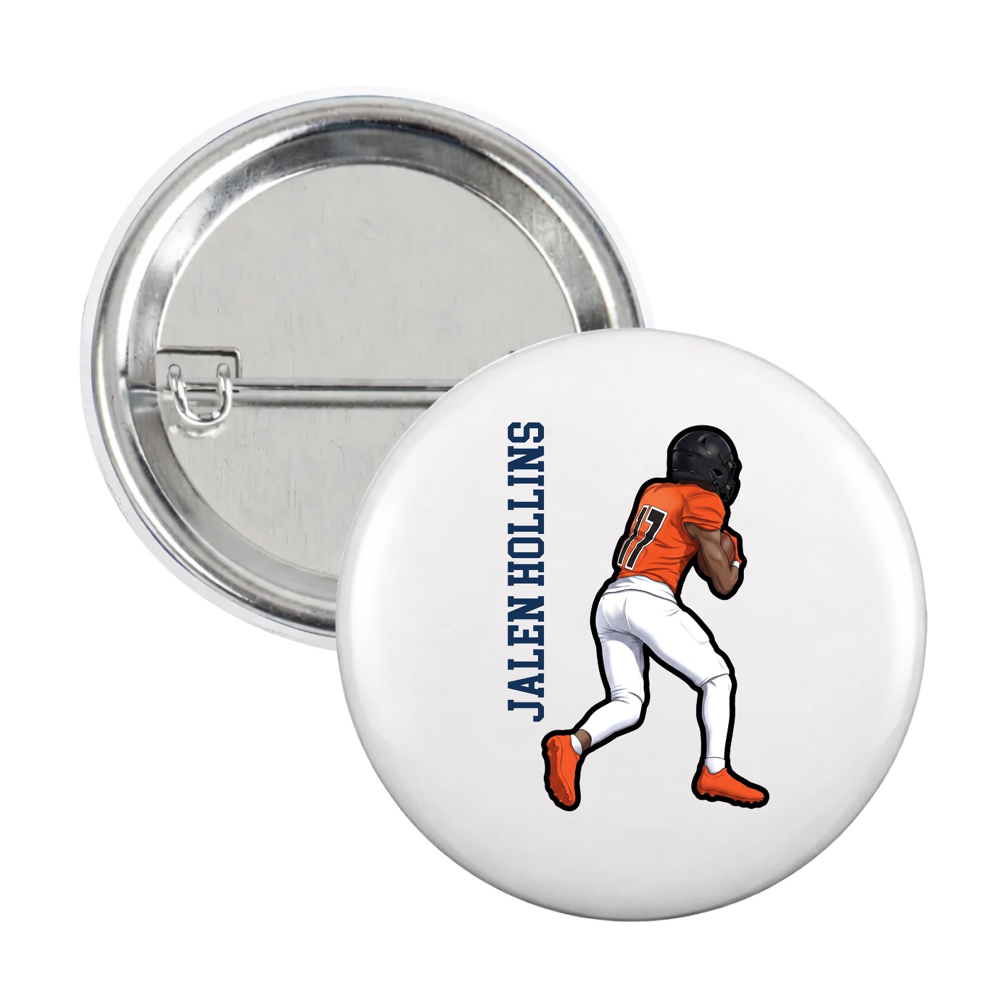 Game Day Button — Name Vertical in White