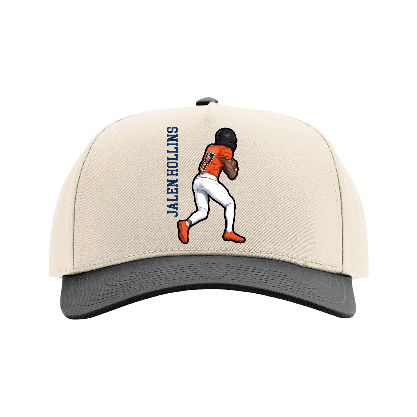 Full Fabric Five-Panel Champ Cap — Name Vertical in Cream/Black