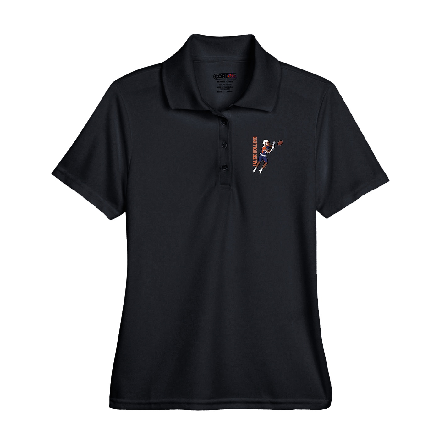 Performance Polo — Name Vertical in Black