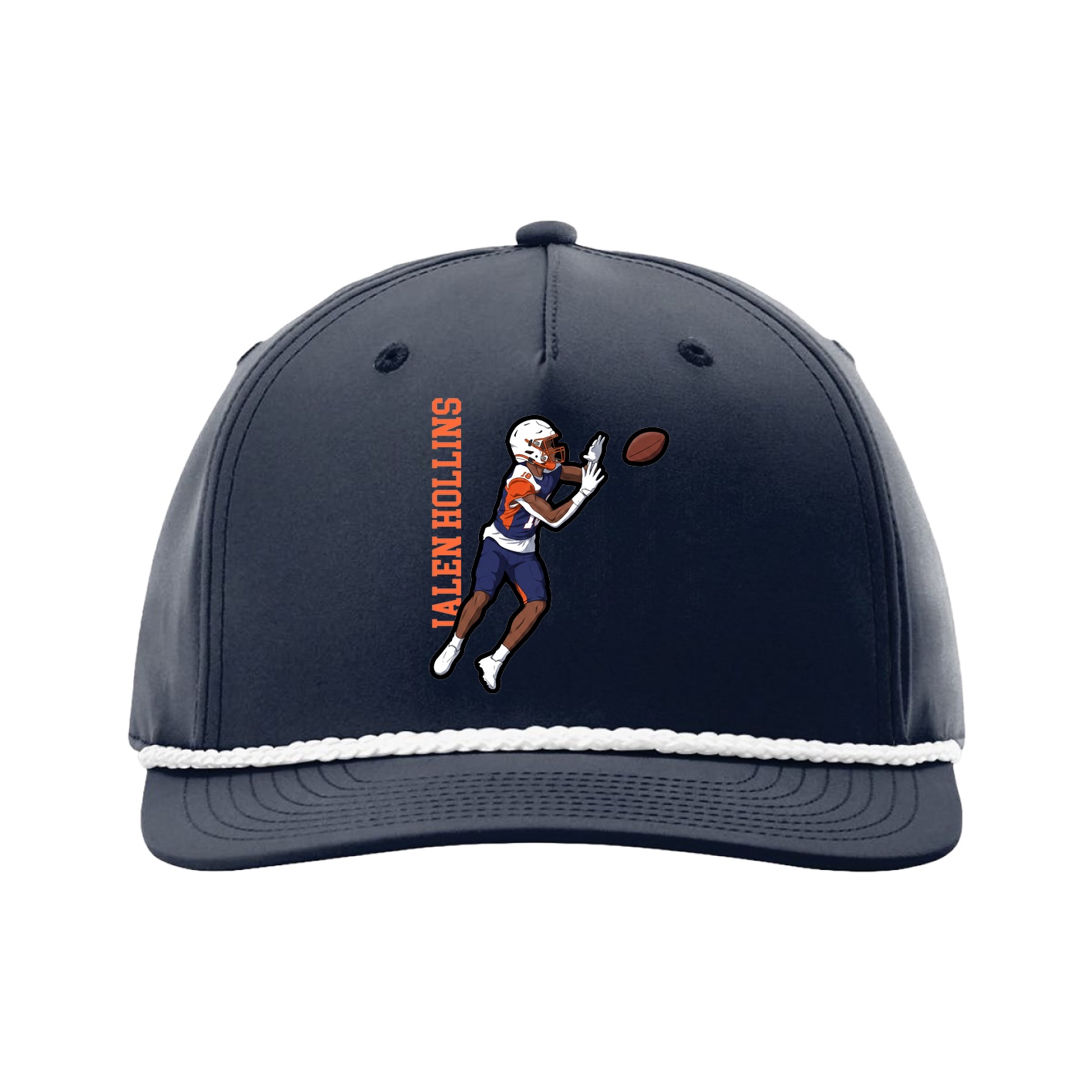 Five-Panel Classic Rope Cap — Name Vertical in Navy