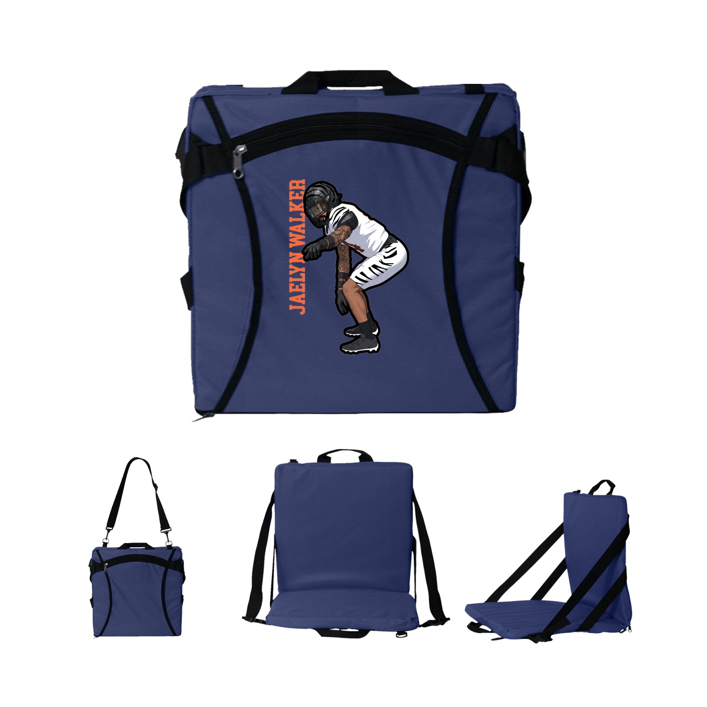 Folding Stadium Seat — Name Vertical in Navy